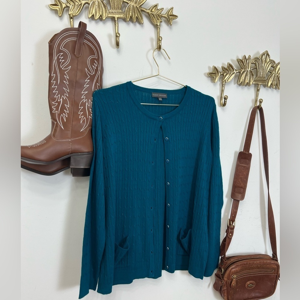 Teal Cardigan Sweater Xl